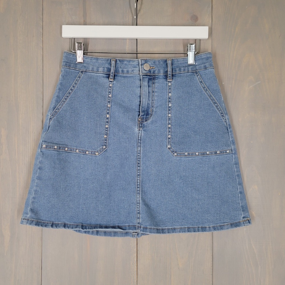 Marc New York‎ Jeans Denim Mini Skirt Womens 6 Blue Studded A-Line Patch Pocket